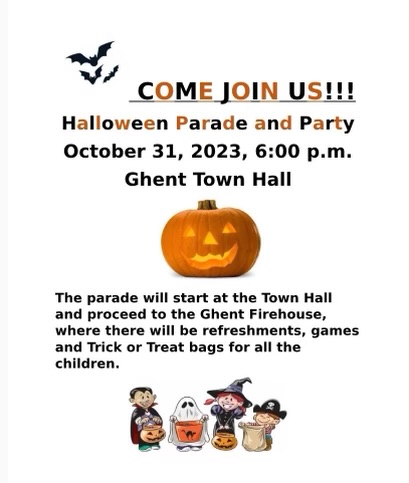 Halloween Parade and Party October 31 6pm at Ghent Town Hall