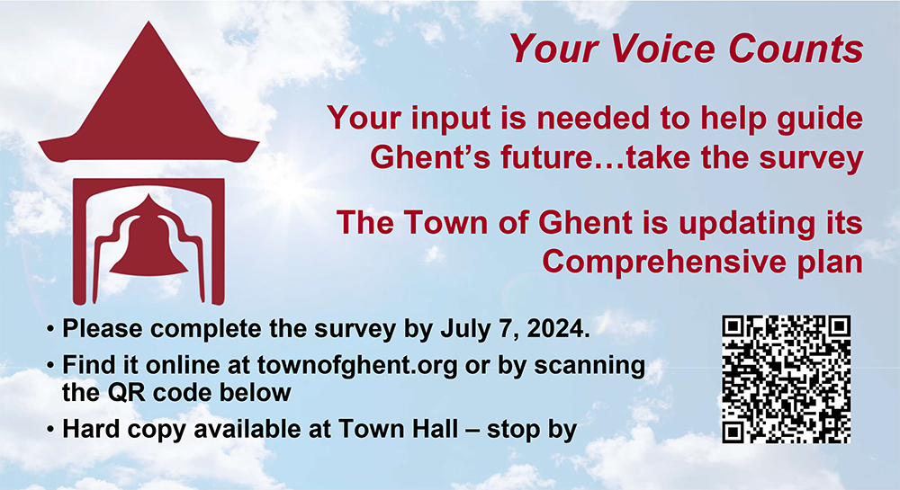Your voice counts. Your input is needed to help guide Ghent's future. Take the survey.