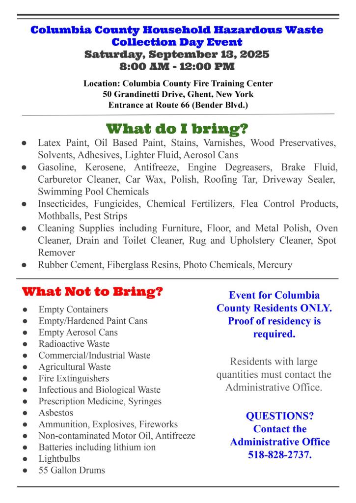 Columbia County Household Hazardous Waste Collection Day Event